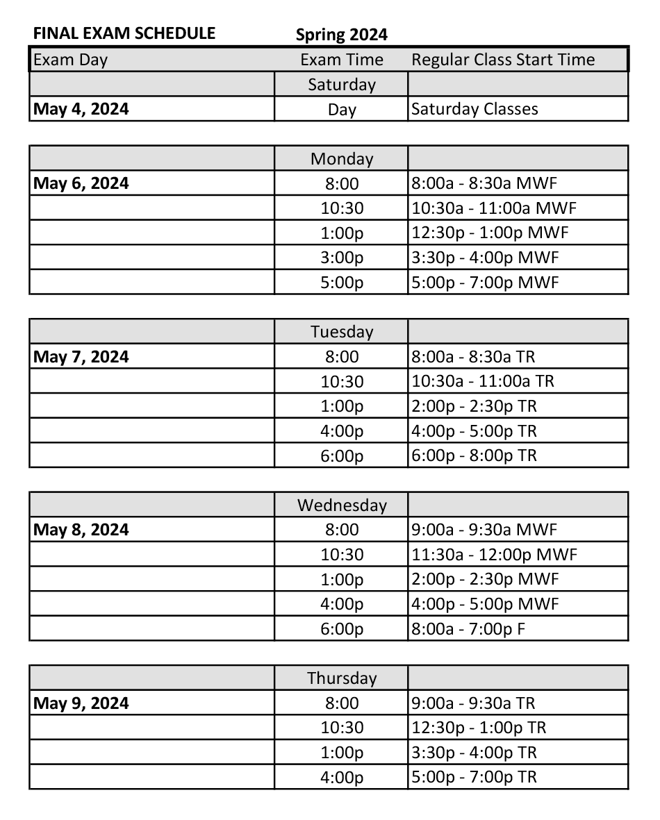 Spring 2023 Exam Schedule